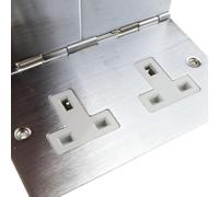 kenable 13A Double Gang Floor Socket Hinged Spring Covers 240V Mains Power Outlet Brushed Stainless Steel 94x145mm