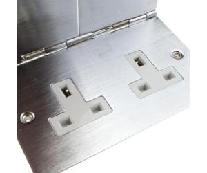 kenable 13A Double Gang Floor Socket Hinged Spring Covers 240V Mains Power Outlet Brushed Stainless Steel 94x145mm