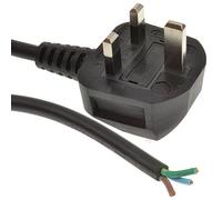 Kenable 13A UK Plug to Bare Ends Cable, 2 Meter Black Power Cord, 1mm² Wire