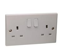 kenable 2 Gang 13A Switched UK Mains Power Rounded Faceplate White