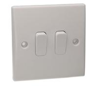 kenable 2 Gang 2 Way 10A Double Light Switch Rounded Faceplate White