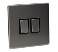 kenable 2 Gang 2 Way Light Switch Screwless Plate Brushed Chrome Finish 10A Double Switch for UK Internal Use