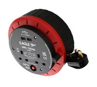 Kenable 2 Gang Mains Power Extension Reel With Usb 2.4A Ports And Thermal Switch 5M