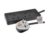 2 Gang Way UK 13A Trailing Socket Mains Power Extension Lead Black 2m