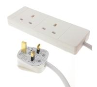 kenable 2 Gang UK Trailing Socket Extension Lead 13A Mains Power Strip BS1363/A Certified White 2m