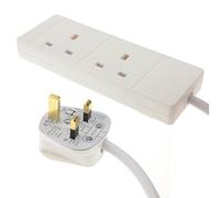 kenable 2 Gang Way UK 13A Trailing Socket Mains Power Extension Lead White 3m [3 metres]