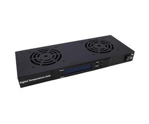 kenable 2 Way Digital Thermostat Cooling Fan Tray 19 inch Rack Mount 1U with LCD Display Black 1.8m Cable