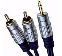 kenable 3.5mm Stereo Jack to 2 RCA Phono Cable OFC Shielded Gold Plated Connectors Dark Blue 5m
