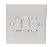 kenable 3 Gang 2 Way Light Switch White Rounded Edge 10A Triple Rocker Wall Plate for Home Lighting Control
