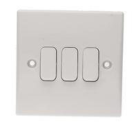kenable 3 Gang 2 Way 10A Triple Light Switch Rounded Faceplate White