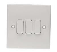 kenable 3 Gang 2 Way Light Switch White Rounded Edge 10A Triple Rocker Wall Plate for Home Lighting Control