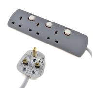kenable 3 Gang Mains Extension Lead 3 Way UK Power Sockets Switched 1m