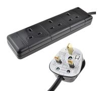 kenable 3 Gang UK Mains Power Extension Lead | 13A Trailing Socket with Wall Mount Keyholes | BS1363/A Certified | Black 2m