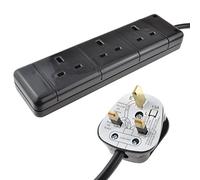 kenable 3 Gang Way UK 13A Trailing Socket Mains Power Extension Lead Black 2m [2 metres]