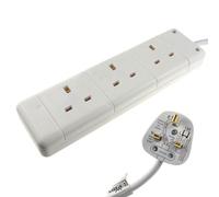 Kenable 3 Gang Way Uk 13A Trailing Socket Mains Power Extension Lead White 2M