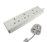 kenable 3 Gang Way UK 13A Trailing Socket Mains Power Extension Lead White 3m [3 metres]