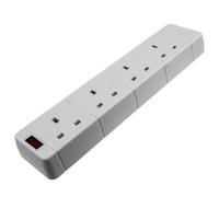 kenable 4 Gang 13A UK Mains Power Extension Socket Rewireable with Neon Indicator White 26cm