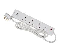 Kenable 4 Gang Way 13A Mains Power Extension Lead With Usb & Pd Usb-C Port Led 2M White