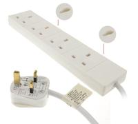 Kenable 4 Gang Way Uk 13A Trailing Socket Mains Power Extension Lead White 5M