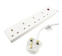 Kenable 4 Gang Way Uk 13A Trailing Socket Mains Power Extension Lead White With Led 5M