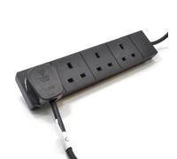 kenable 4 Gang Way UK Trailing Socket Mains Power Extension Lead with Wall Mounting Keyholes BS1363/A 13A Black 1m