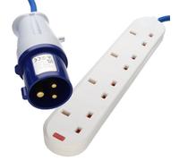 kenable 5m 4 Way Motorhome Caravan Camping Mains Electric Hook Up Extension Lead 16A Blue CEE Plug to UK Sockets [5 metres]