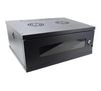 kenable 4U Wall Mounted 19 Inch Rack Data Cabinet Flat Pack Lockable Glass Door Black 450mm Deep 550x450x230mm