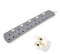 kenable 5 Gang Mains Extension Lead 5 Way UK Power Sockets Switched 2m [2 metres]