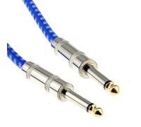Kenable 6.35mm Mono Braided Instrument Cable Blue & White Guitar Audio Lead 3M