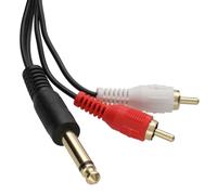 kenable 6.35mm Mono Jack to 2 RCA Phono Plugs Screened Audio Cable Black 1m