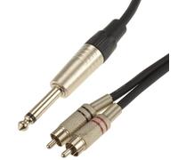 kenable 6.35mm Mono Jack to Twin RCA Phono Audio Cable Shielded Copper Lead Black 1.5m