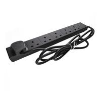 kenable 6 Gang UK Trailing Socket Power Extension Lead with Surge Protection | BS1363/A Certified 13A Mains Strip | Wall Mountable | Black 2m Cable
