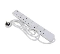 Kenable 6 Gang / Way Uk Extension Lead 13A Mains Power Strip White With 2M Cable