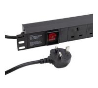Kenable 6-Way PDU Power Distribution Unit, Horizontal Rack Mount, Black | 3m UK Cable | Built-in Power Switch