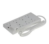 kenable 8 Gang Way UK 13A Trailing Socket Mains Power Extension Lead White 2m