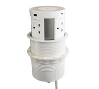 Kenable Assured Desk Power Pop-Up 4 Fused Uk Sockets 2X Usb-A 2X Usb-C Qi Wireless Charger White 0.5M + 2M Starter Lead