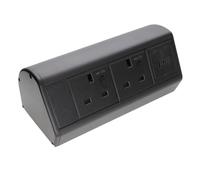 Kenable Assured Desktop Bench Table Mountable PDU 2 Way UK Sockets & 2 USB-C Ports Power Pod Black
