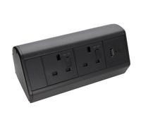 Kenable Assured Desktop Bench Table Mountable Pdu 2 Way Uk Sockets & 30W Usb-C + 18W Usb-A Ports Power Pod Black