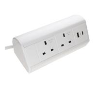 Kenable Assured Desktop Bench Table Mountable Pdu 2 Way Uk Sockets & 30W Usb-C + 18W Usb-A Ports Power Pod White