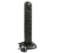 BLACK 10 Gang Way UK Mains Extension Tower Splitter with 2m Cable