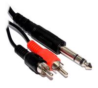 Kenable Black Screened 6.35mm Stereo Jack Plug To Twin Phono Cable 2M