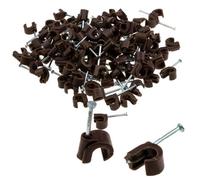 Kenable Cable Clip Hook Style 5mm To 7mm Round For Fastenings Cables Brown (100 Pack)