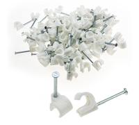 Kenable Cable Clip Hook Style 7mm To 10mm Round For Fastenings Cables White (100 Pack)