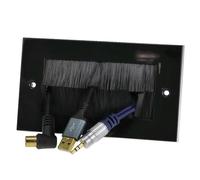 kenable Cable Entry Brush Faceplate Wall Outlet UK Double Gang Black | AV Cable Management | 145x84mm | Fits Standard Back Box | Ideal for Wall-Mounted TVs