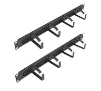 kenable Cable Management Bar 1U with 4 Rings and Brush Strip for 19 Inch Rack Data Cabinet Server - Black - Twin Pack