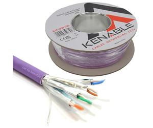 kenable Cat6A S/FTP Network Cable Reel LSZH Low Smoke 10 Gigabit Ethernet Pure Copper Shielded Purple 50m