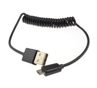 Coiled Shielded MICRO B Data and Charging Cable USB 2.0 Black 1m