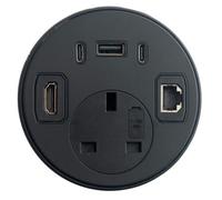 Kenable Desk Grommet Power Smart Usb A & Usb-C 45W Pd Hdmi 2.0 Rj45 2.5M Black