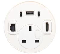 Kenable Desk Grommet Power Smart Usb A & Usb-C 45W Pd Hdmi 2.0 Rj45 2.5M White
