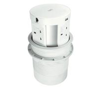 kenable Desk Power Grommet 4 Fused UK Sockets 2x USB Fast Charging Ethernet HDMI Qi Wireless Charger White